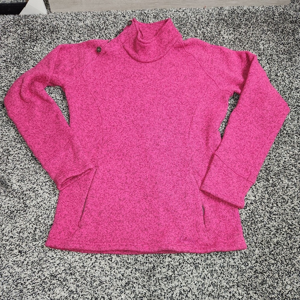 Cabela's fleece pullover mock-neck Button collar Pink Magenta Pockets Women's Xl